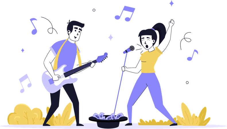Couple musician singing song  Illustration
