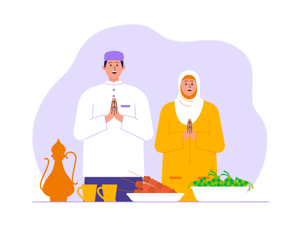 Couple musulman ayant l'iftar  Illustration
