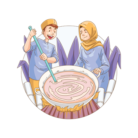 Couple musulman cuisinant à l'iftar  Illustration