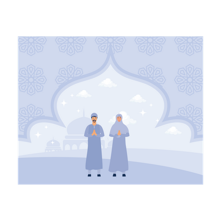 Couple musulman debout en saluant le ramadan  Illustration