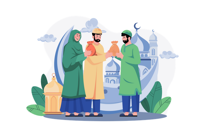 Couple musulman donnant la zakat  Illustration