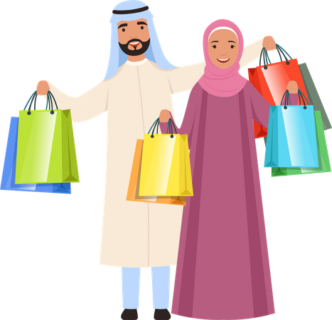 Couple musulman faisant du shopping  Illustration