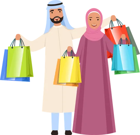 Couple musulman faisant du shopping  Illustration