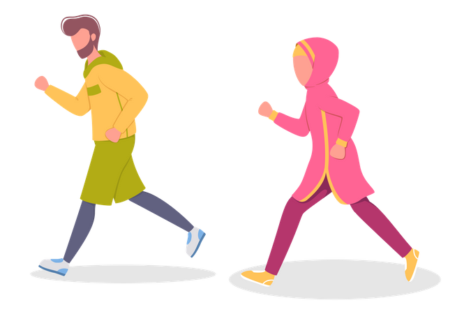 Couple musulman faisant du jogging  Illustration