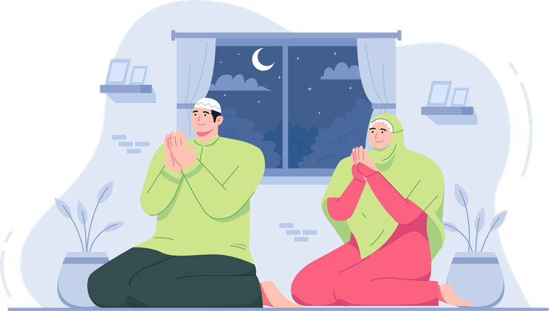 Couple musulman priant ensemble  Illustration