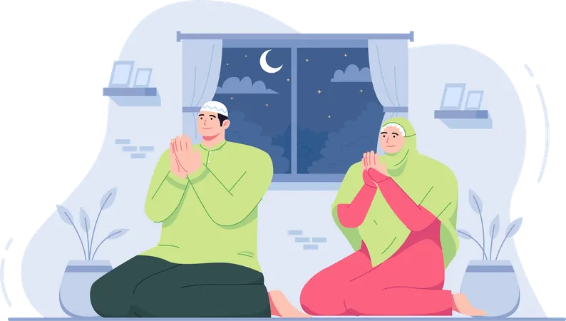 Couple musulman priant ensemble  Illustration