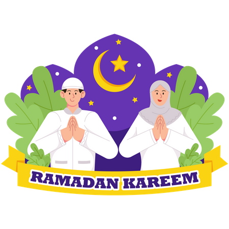 Couple musulman priant pour le Ramadan Kareem  Illustration