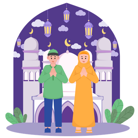 Salutation de couples musulmans pour le ramadan  Illustration