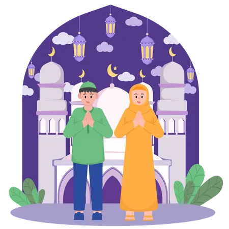 Salutation de couples musulmans pour le ramadan  Illustration