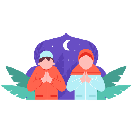 Salutation de couples musulmans pour le ramadan  Illustration