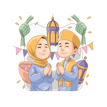 Un couple musulman vous souhaite un joyeux Eid Mubarak  Illustration