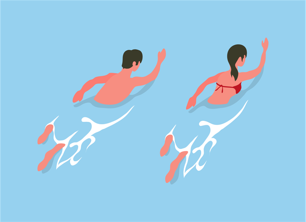 Couple nageant dans la piscine  Illustration