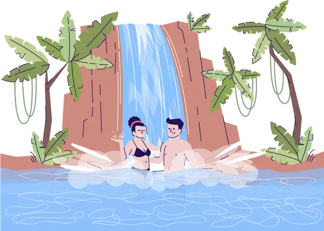 Couple nageant sous une cascade  Illustration