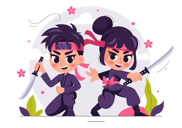 Couple de ninjas posant  Illustration