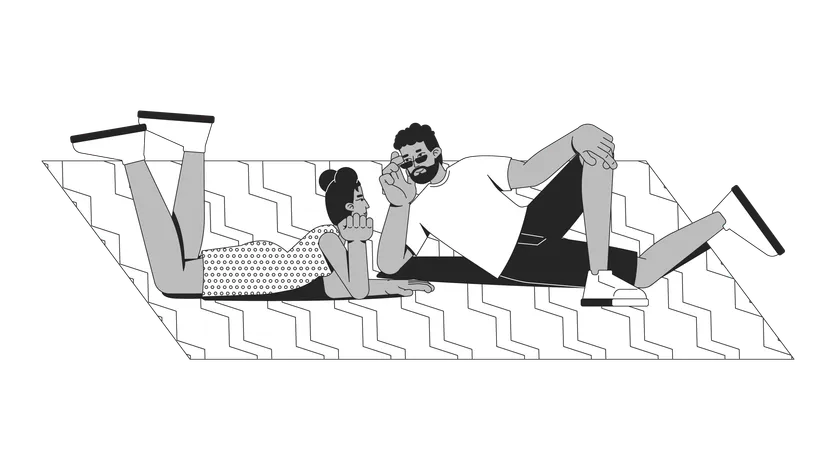 Couple noir se relaxant sur une couverture de pique-nique  Illustration