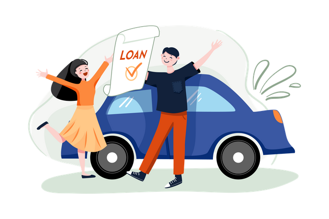 Un couple a obtenu l'approbation d'un prêt automobile  Illustration
