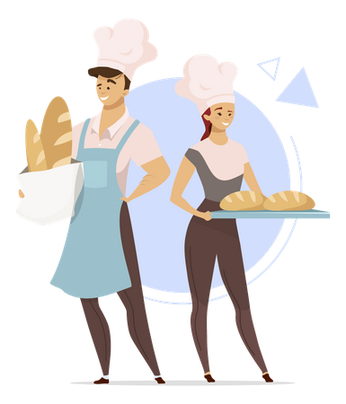 Couple of bakers preparing bread  Illustration