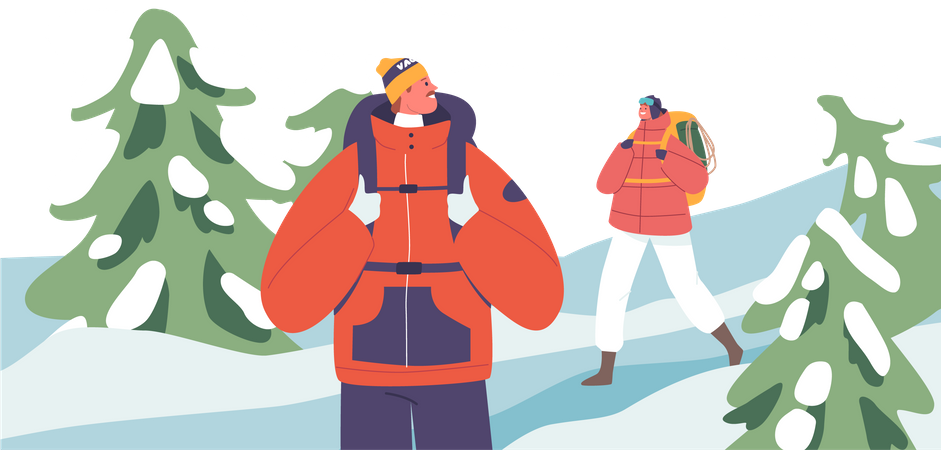 Couple of Climber With Sturdy Backpack Gear  Illustration