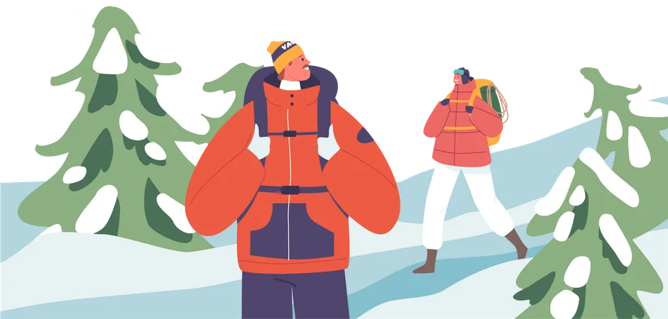 Couple Of Climber Characters With Sturdy Backpacks And Gear Ascend A Rugged Peak Their Determination And Passion For Adventure Propelling Them To New Heights Cartoon People Vector Illustration Illustration
