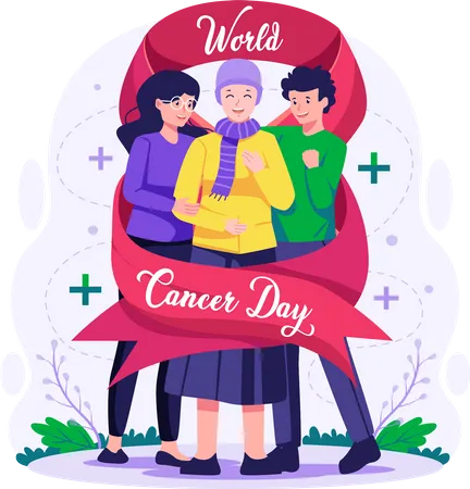 Couple of friends hugging female cancer patient Illustration