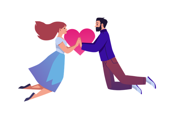 Couple of lovers holding hands and flying on the wings of happiness  Illustration