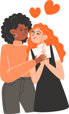 Couple of women are hugging on Valentines Day  Illustration