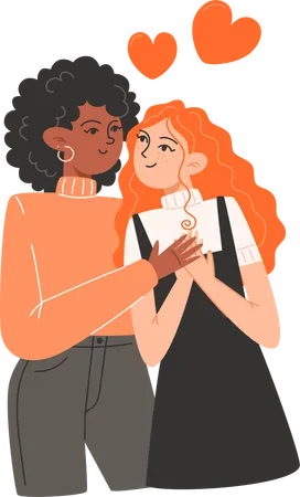 A Couple Of Young Women Are Hugging On Valentines Day Illustration