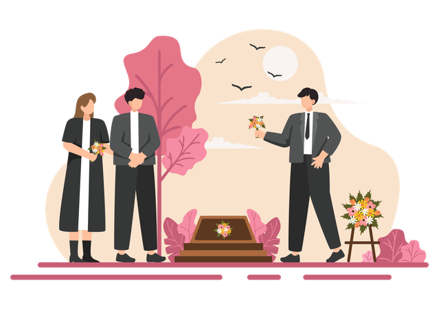 Couple offers flowers on the graveyard  Illustration