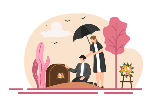 Couple offers flowers on the tomb  Illustration