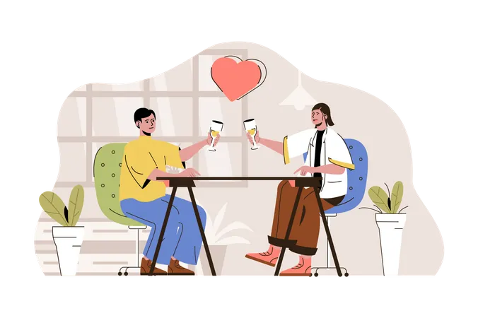 Couple on a dinner date Illustration