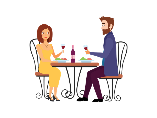 Couple on a dinner date  일러스트레이션