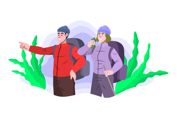Couple on a hiking expedition  Illustration