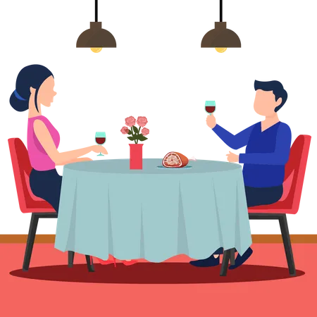 Couple on a romantic dinner date  Illustration