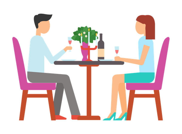 Couple on a romantic dinner date  Illustration