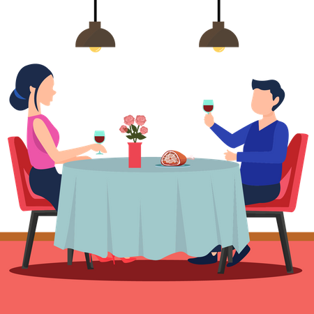 Couple on a romantic dinner date  Illustration