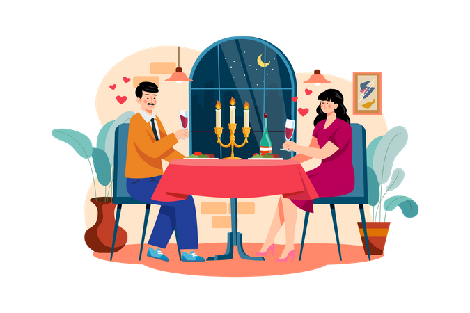 Couple on a romantic dinner date  Illustration