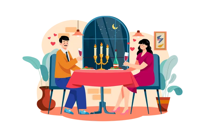 Couple on a romantic dinner date  Illustration