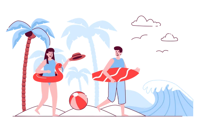 Couple on a summer vacation  Illustration