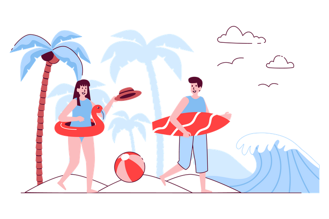 Couple on a summer vacation  Illustration