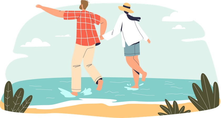 Couple on a vacation at beach Illustration
