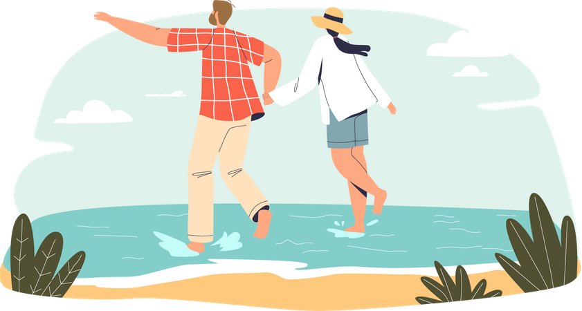 Couple on a vacation at beach  Illustration