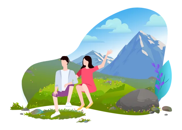 Couple on adventure camp Illustration