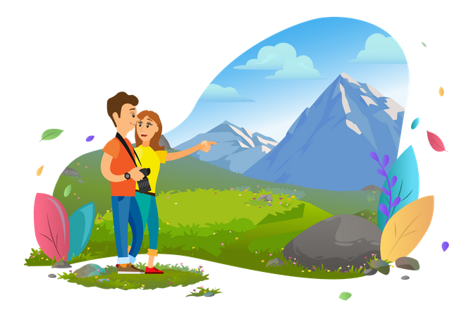 Couple on adventure holiday Illustration