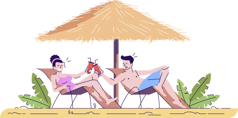 Couple On Beach  Illustration