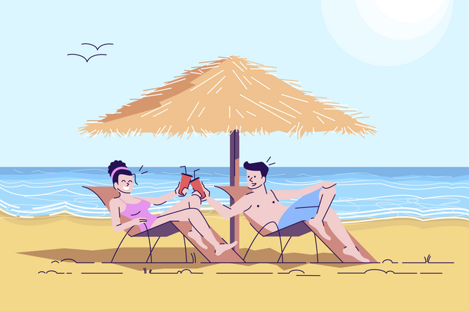 Couple on beach Illustration