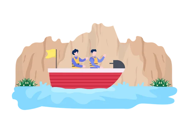 Couple on boat ride Illustration