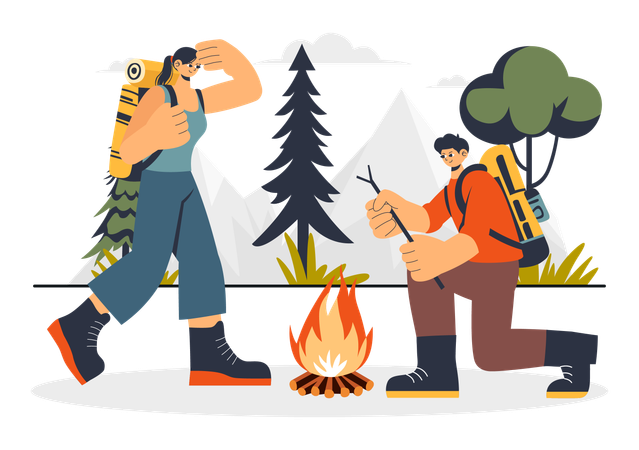 Couple On Camping  Illustration