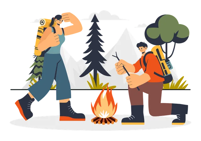 Couple On Camping  Illustration