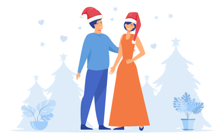 Couple on Christmas Day  Illustration