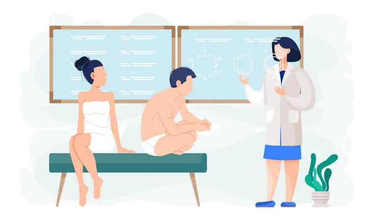 Couple on consultation with doctor in hospital  Illustration